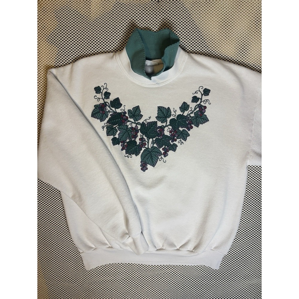 Vintage Cracker Barrel Sweatshirt XL Mock Neck Grapevine Graphic Cream 90s USA - Picture 2 of 9